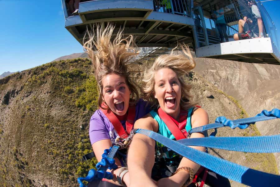 Queenstown: Nevis Bungy & Swing Combo - Transition to the Nevis Swing: harness up for 70m down, 300m across